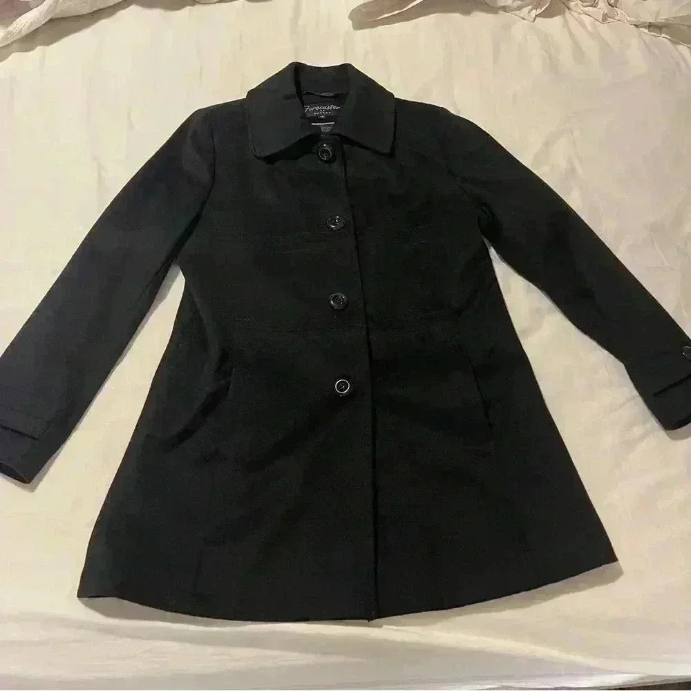 Forecaster Of Boston Womens Coat Single Breasted Lambs Wool Blend Black 12